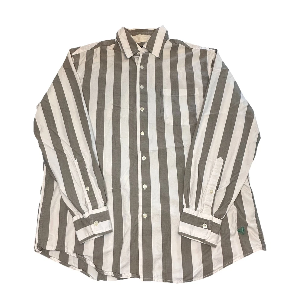 J Peterman Men's Large Classic Button Shirt Long Sleeve Brown Off White - Image 1 of 4