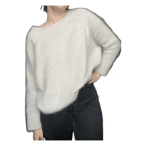 Nina Ricci Angora Wool Cashmere Oversized Pullover Sweater Fuzzy Large Gray - Picture 1 of 8