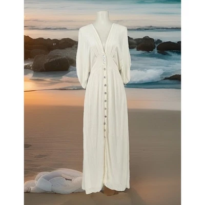 Showpo Dress Womens 4 Button Front Maxi Kimono Sleeve Viscose Boho Coastal - Image 1 of 4