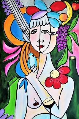 A.Z. Davis 36X24" New Painting Portrait Modern Figurative Cubism Expressionist - Image 1 of 4