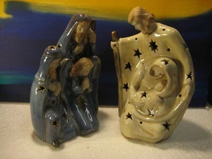 Sacra Famiglia, Pastori e Angeli Ceramica Natività Natale Portacandele Set - Foto 1 di 11