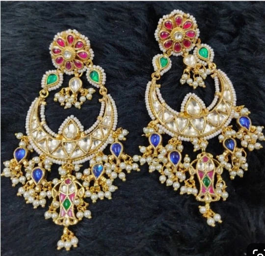 Juego de pendientes de diseño Kundan joyería Chandbali acabado dorado plata Kundan Foto 1 de 1