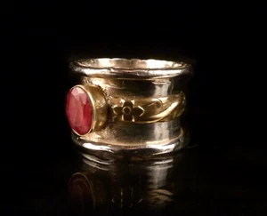 Handarbeits Rubinring 925 Silber breiter Bandring 1,5cm mit Blumen Gr. 57 * 9,7g - Bild 1 von 9