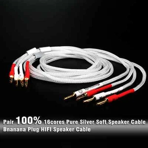 Pair 16 Core Solid Pure Silver Audio Speaker Cable HiFi Loudspeaker Line for Amp - Picture 1 of 6