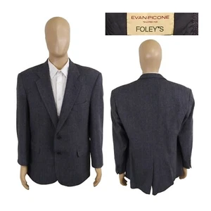 Evan Picone USA Foleys Blue Wool Tweed Herringbone Stripe Blazer Sport Coat 44R - Picture 1 of 9