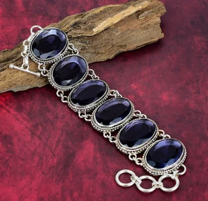 Wonderful Iolite Gemstone Handmade 925 Solid Sterling Silver Bracelet Jewelry - Picture 1 of 5