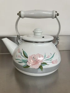 Weiße Farbe Floral Metall Emaille Herdplatte Teekessel 2L. - Bild 1 von 15