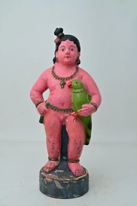Antigua figura de terracota vintage del señor hindú Krishna juguete de arcilla coleccionable NH6685 - Imagen 1 de 12