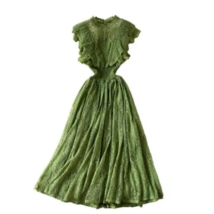 Femme Dentelle Floral Robe Midi sans Manche Ruche Swing Décontracté Elegant Mode - Picture 1 of 19