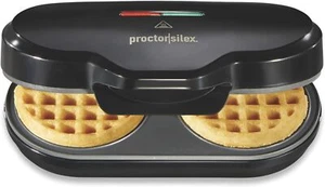 Double Mini Waffle Maker Machine with 4” round Non-Stick Grids, Makes 2 Personal - Picture 1 of 2