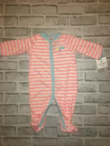 NUEVO CON ETIQUETAS PIJAMA FOOTIE A RAYAS BALLENA RIZO NIÑA 6 MESES COLOR NARANJA BRILLANTE - Imagen 1 de 2