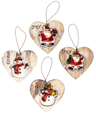 Conjunto de 4 enfeites de Natal de madeira pintada. Boneco de neve coração, pintado, recorte - Imagem 1 de 4