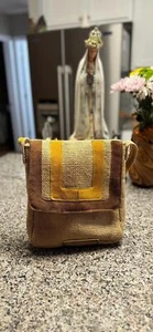 Retro Mantessa made in Italy hand made Burlap and suede purse - Picture 1 of 6