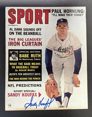Sandy Koufax Hand Signed Autographed September 1963 Sport Magazine Dodgers  - Image 1 of 3