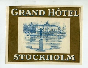  Vintage Hotel Luggage Label GRAND HOTEL Stockholm Sweden LARGE - Picture 1 of 2