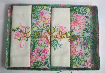 Lilly Pulitzer Printed Napkin Set of 4 Seasalt Blue Flamingos NWTS - Image 1 of 3