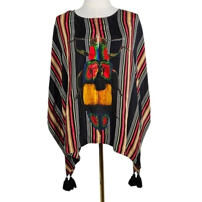 Túnica a Rayas Coloridas Seda Talla Libre Estampado Escarabajo Diseñador Lujo Foto 1 de 4