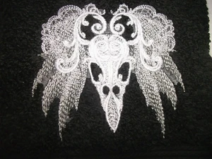 BIRD SKULL DESIGN, HALLOWEEN, STEAMPUNK, GOTH EMBROIDERED TOWEL MS TOWEL - Picture 1 of 4