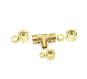 3/8" -1/4 Tube OD Tee Brass Compression Fitting Plumbing Adapter Water Oil Gas - Picture 1 of 6