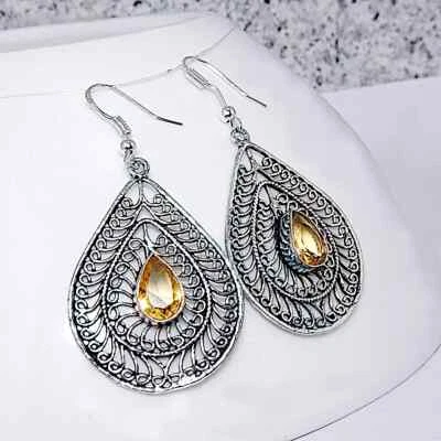 Ohrringe Ausgefallene Damen Ohrringen Sterling Silber 925 Edelstein Citrin  - Bild 1 von 3
