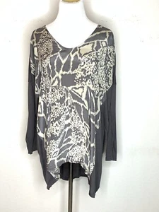 Biya Johnny Was Womens Blouse Tunic Long Sleeve Lightweight Animal Print Gray XS - Picture 1 of 7