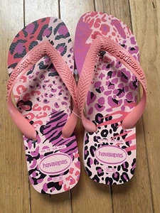 New Havaianas Pink Animal Print Thong Sandals Women 7/8 Slip On Rubber Flip Flop - Picture 1 of 10