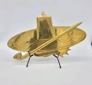 Rare Brass Rice Hat With Pipe Medallion Wall Hanging Agriculture Prosperity - Picture 1 of 4