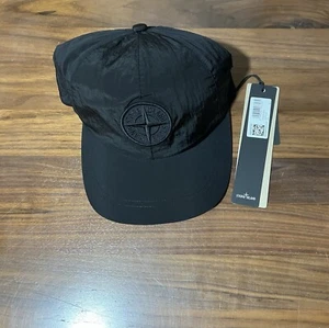 Stone Island Nylon Logo Cap Six Panel Hat Black Adjustable Embroidered Sz Medium - Picture 1 of 7
