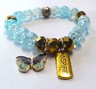 Elegant Beaded Butterfly Charm Bracelet-Blue Crackle Beads