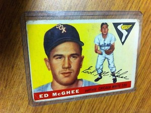 TOPPS BASEBALL 1955 ED MCGHEE CARD 32 WHITE BACK CHICAGO WHITE SOX GOOD