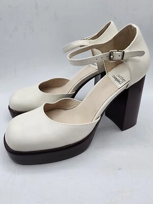 Jeffrey Campbell White Leather Platform Wood Ankle Strap CLEAN! 6.5 - Image 1 of 4