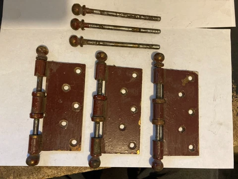 3 ANTIQUE 3 PINS 1922 ARTS CRAFT CRAFTSMAN BRASS PLATE STEEL 5 x 5" HINGE HALVES Cover