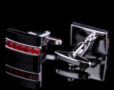 Modern Vivid Red Square Shape Rubies In Pure 925 Sterling Silver Men's Cufflinks - Image 1 of 4