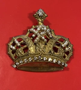 Miriam Haskell RARE Brooch Large crown gold tone Vintage Antique 1950s - Picture 1 of 8