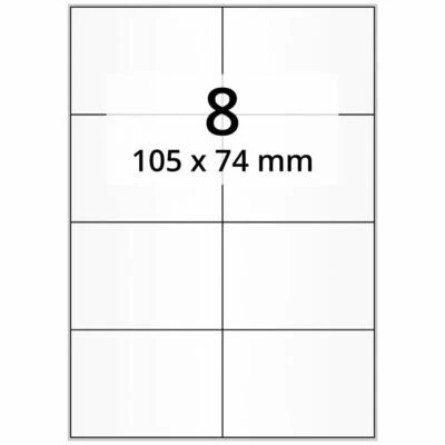 20 A4 White Matt 8 Stickers per sheet Self Adhesive Inkjet Laser Printable Paper - Image 1 of 3