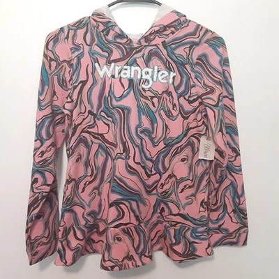 Sudadera con Capucha Wrangler Niñas L Rosa Geométrica Puff Letras Aire Libre Senderismo Camping Foto 1 de 4