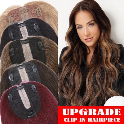 Clip en Mujeres Topper Pelo Real Remy Cabello Humano Toupee Seda Wiglet Pérdida de Cabello Foto 1 de 4