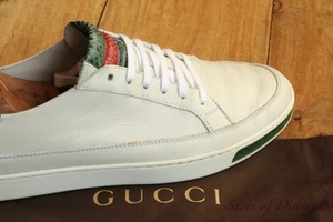 Gucci Ace White Green Leather Snake Shoes Trainers Sneakers Mens UK 9 US 10 - Picture 1 of 11