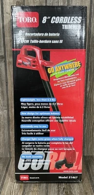 Toro 8” Cordless Trimmer Go Anywhere Lightweight Model 51467 NEW  - Image 1 of 4
