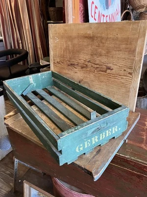 Antique Wooden Fruit Crate Store Box Picking Farm Gerber’s  Old Green Paint - Image 1 of 4