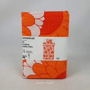 IKEA KRANSMALVA Twin Duvet Cover with Pillowcase Orange White Floral New - Picture 1 of 7