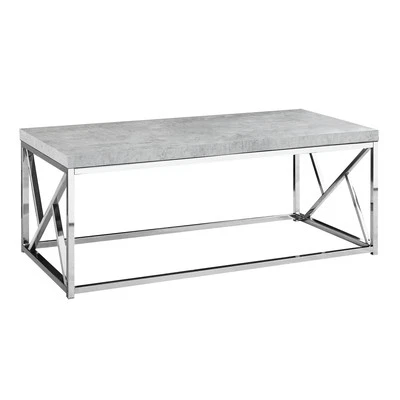 Grey Contemporary Coffee Table Metal Laminate Chrome Accent 48 Long - Image 1 of 4