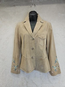 J JILL Tan Suede Jacket Embroidered Floral Sleeve Sweet Sz S Very Good Used Cond - Picture 1 of 24