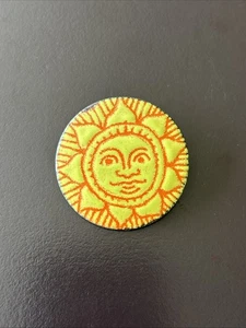 Vtg Enamel on Copper Sun Face Brooch Pin Yellow Orange MCM Boho Folk Art 1.5” - Picture 1 of 5