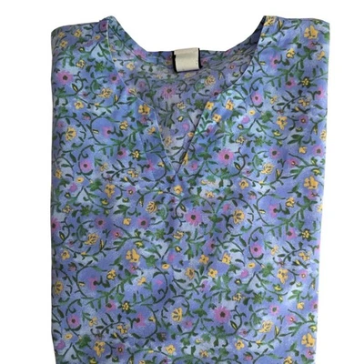 Blusa Médica Estampada Floral Barco Uniforms Para Mujer Manga Corta Talla Mediana Azul Foto 1 de 4