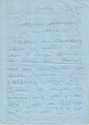 Berlin Sep 1965 Brief von Ernö Lebensgefährte von Edith Schollwer an Sie - Bild 1 von 3