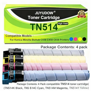 TN514 TN514K Toner Cartridge Compatible Replacement for Konica Minolta (4 Pack) - Picture 1 of 7