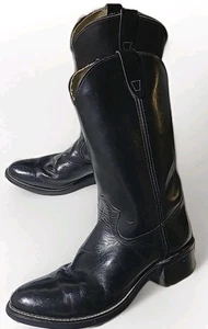 Vintage Mens Black Leather Cowboy Western Boots 10.5 Rocker Campus Festival - Picture 1 of 10