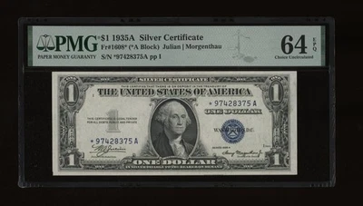 DBR 1935-A $1 Silver STAR Fr. 1608* PMG 64 EPQ Serial *97428375A - Image 1 of 2