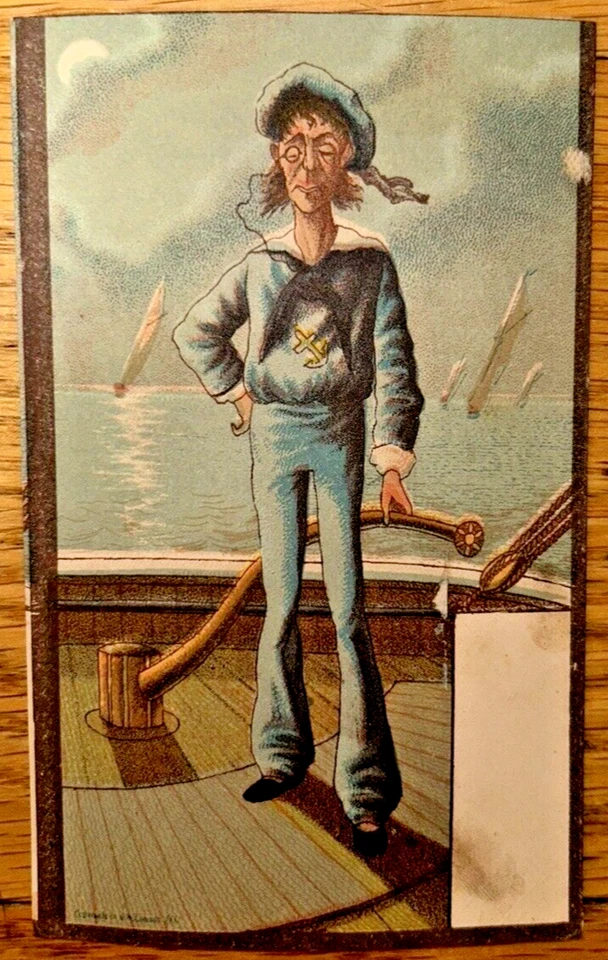 Tarjeta Victoriana Antiguo Marinero con Monóculo Náutico Paisaje Marino ¡Mira de Ancla!! Foto 1 de 4